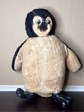 Vintage 1950s RR Toy Chilly Willy Rubber Face Penguin Plush Doll 16 Inch